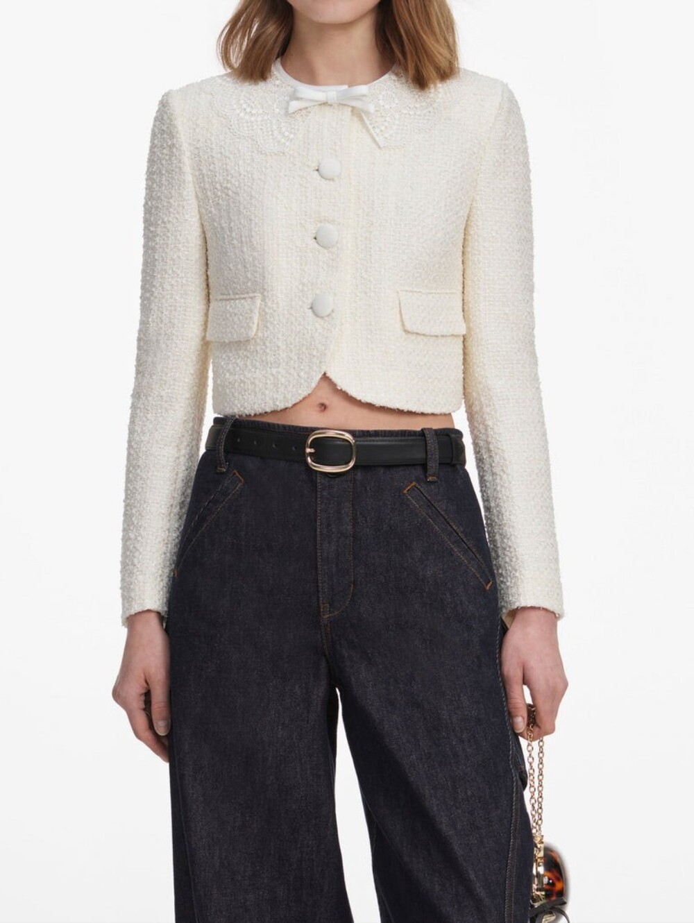 Self Portrait Cream Boucle Lace Collar Jacket